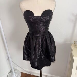 Milly Women’s 4 Beautiful Shiny Black Strapless Peplum Dress